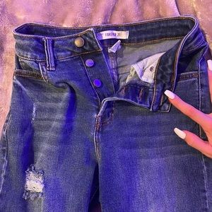 Forever 21 Blue Straight Leg Ripped Jeans